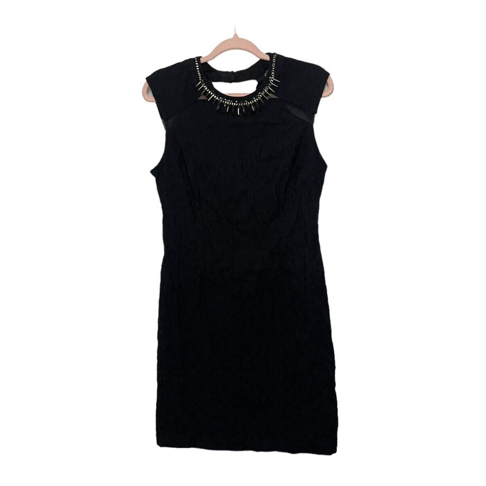 Bisou Bisou Black Animal Print Textured Cocktail Dress Womens Size 8 Chic Edgy